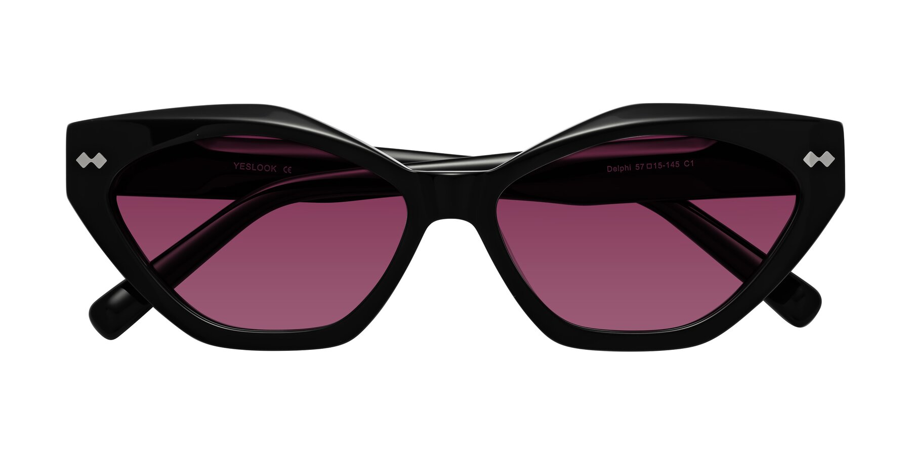 Folded Front of Delphi in Black with Wine Tinted Lenses