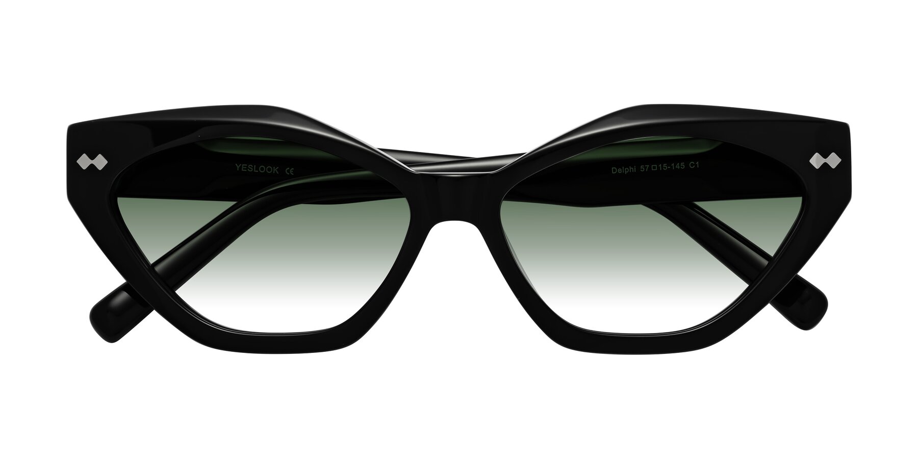 Folded Front of Delphi in Black with Green Gradient Lenses