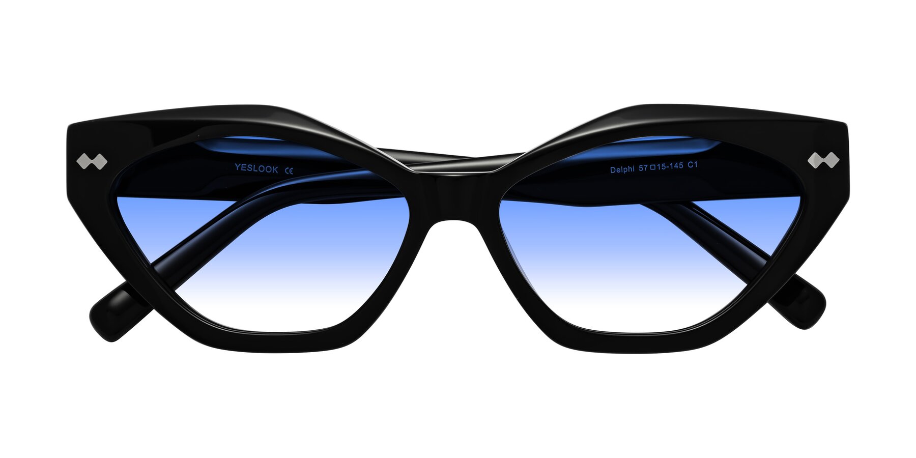 Folded Front of Delphi in Black with Blue Gradient Lenses