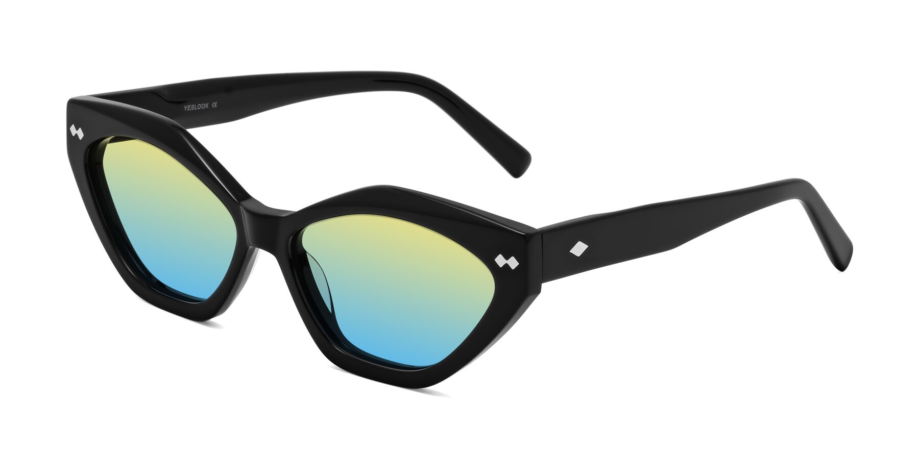 Angle of Delphi in Black with Yellow / Blue Gradient Lenses