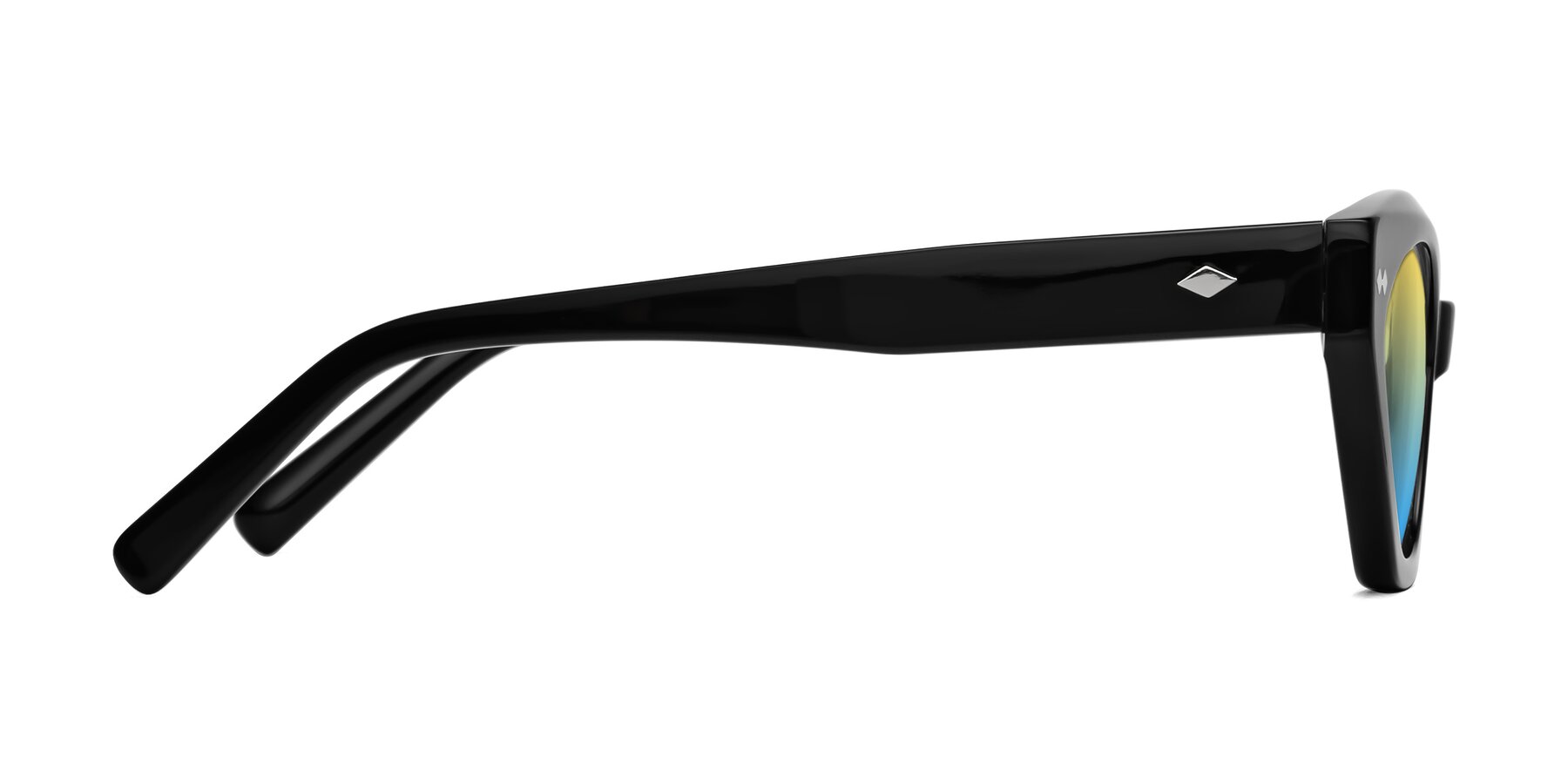 Side of Delphi in Black with Yellow / Blue Gradient Lenses
