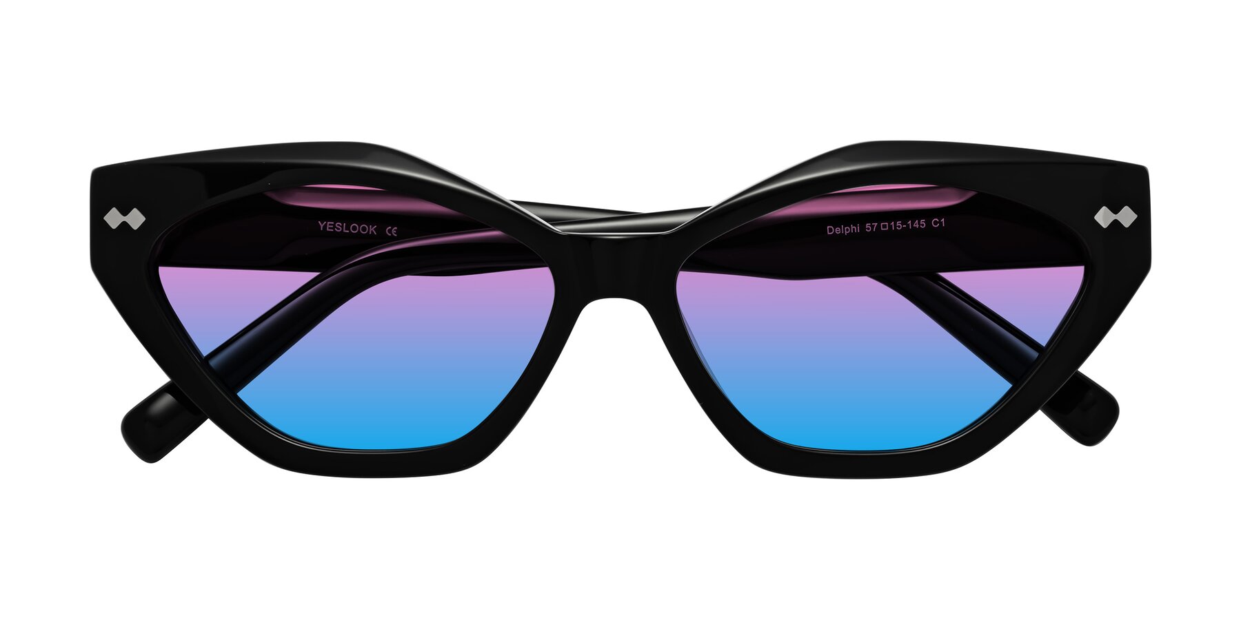 Folded Front of Delphi in Black with Pink / Blue Gradient Lenses