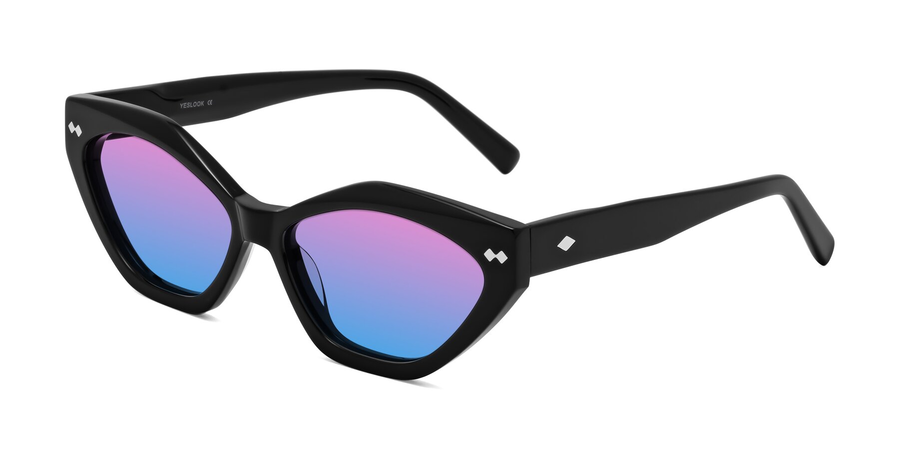 Angle of Delphi in Black with Pink / Blue Gradient Lenses