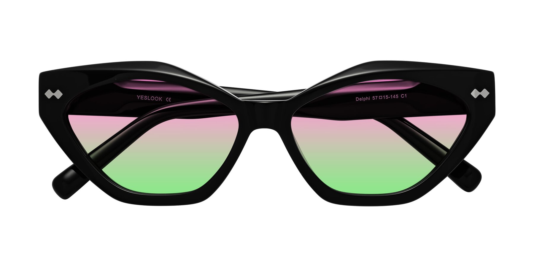 Folded Front of Delphi in Black with Pink / Green Gradient Lenses