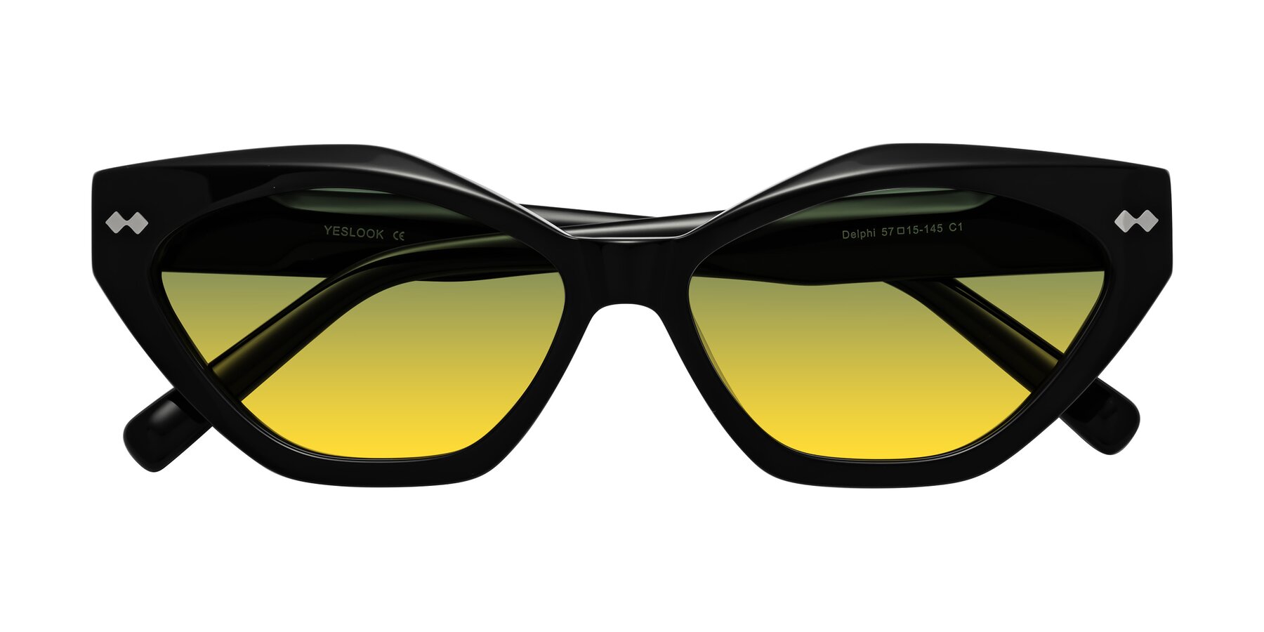 Folded Front of Delphi in Black with Green / Yellow Gradient Lenses