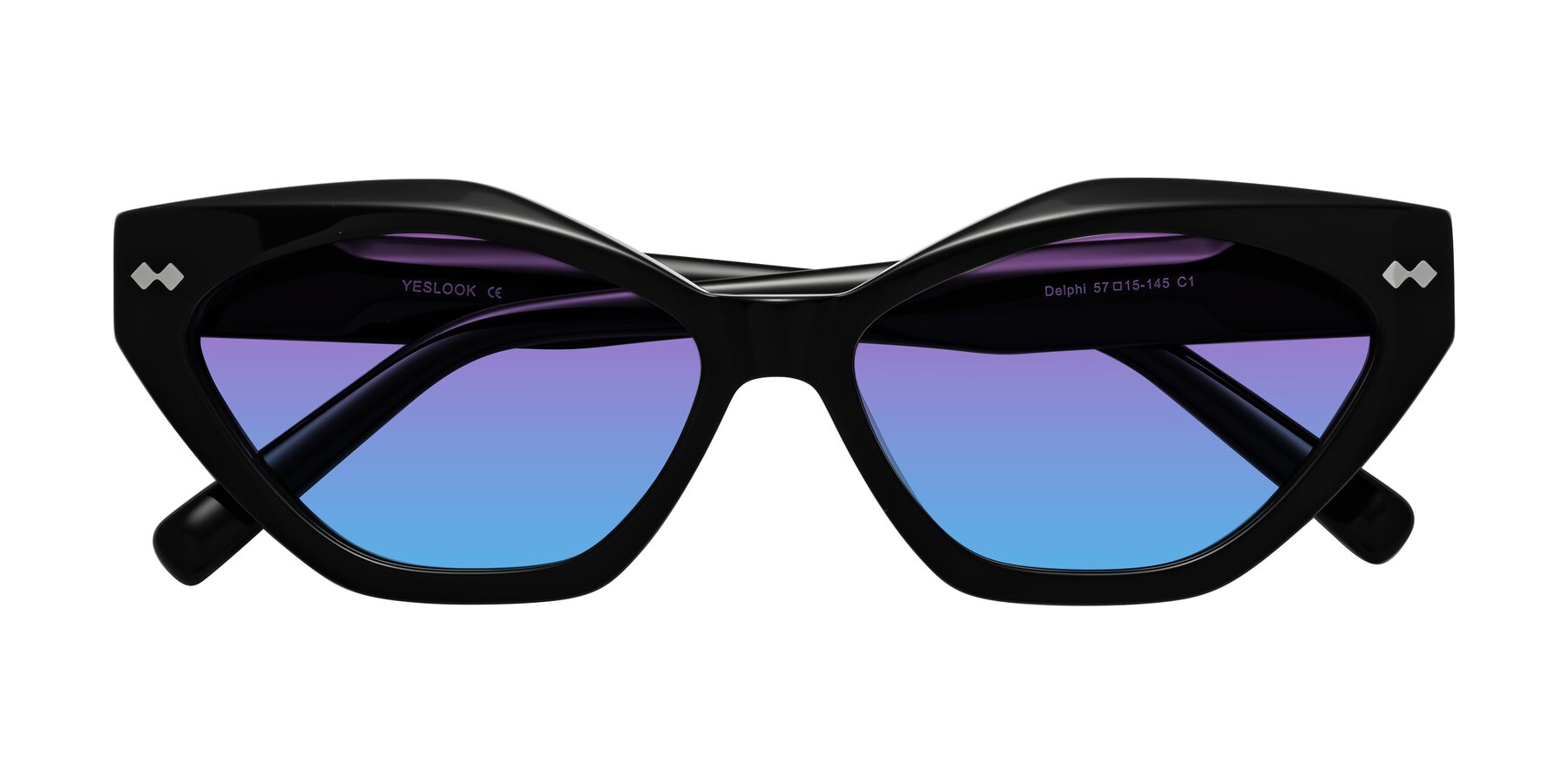 Folded Front of Delphi in Black with Purple / Blue Gradient Lenses