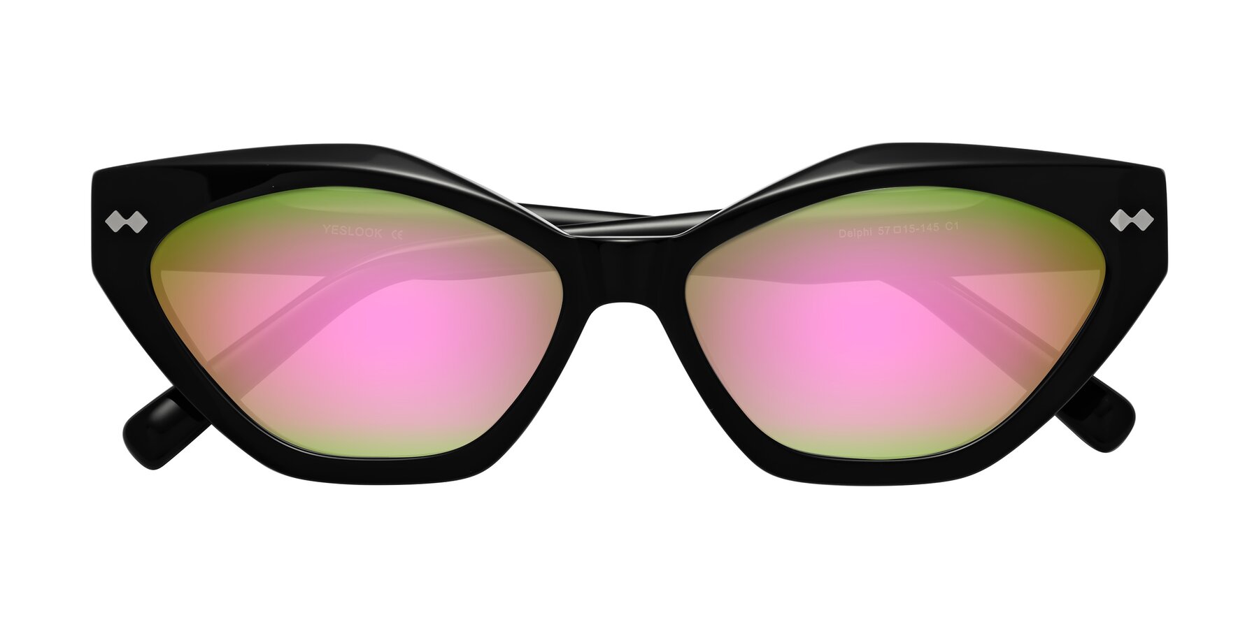 Folded Front of Delphi in Black with Pink Mirrored Lenses