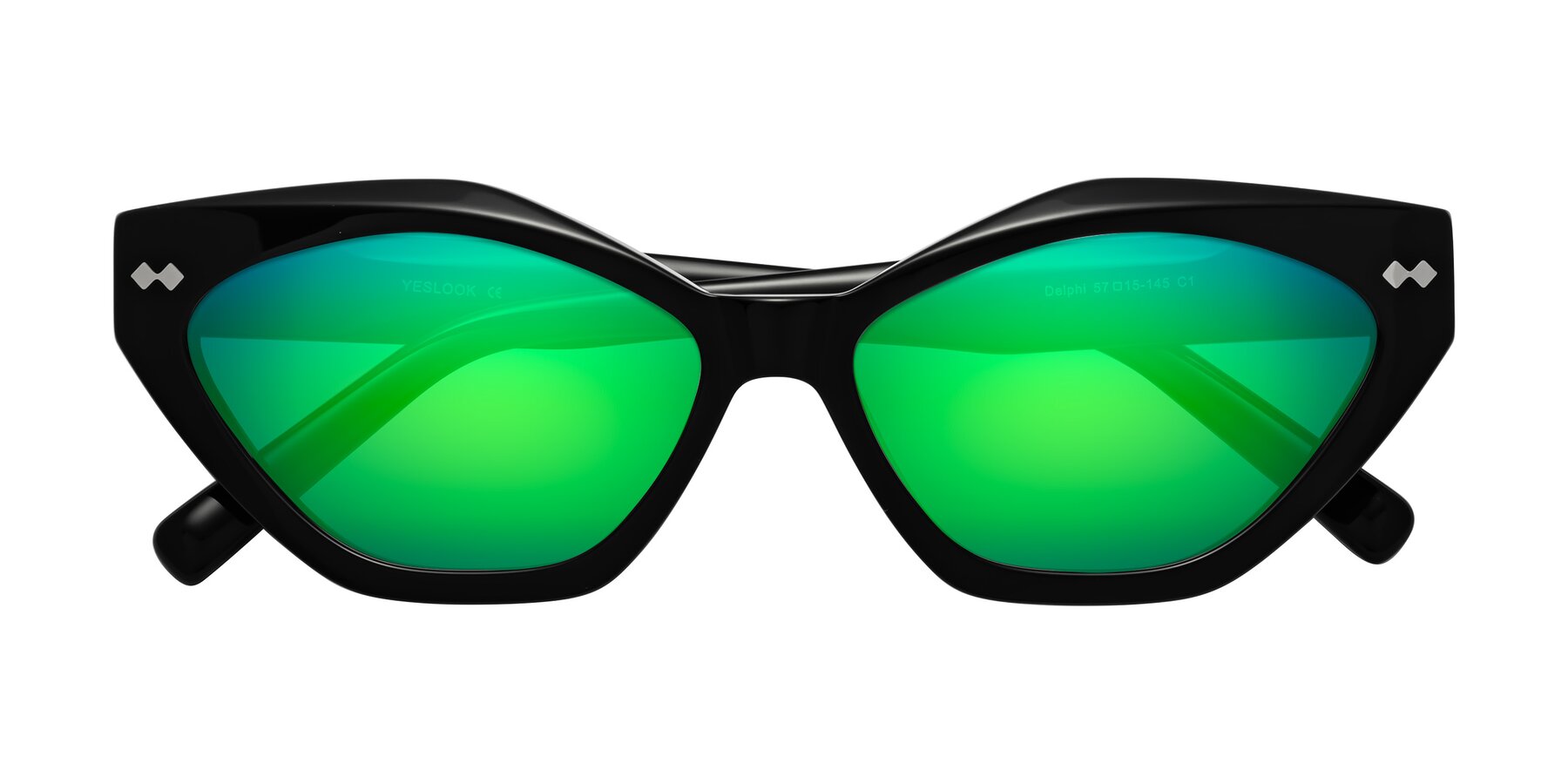 Folded Front of Delphi in Black with Green Mirrored Lenses