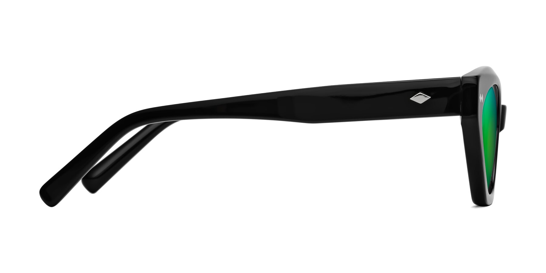 Side of Delphi in Black with Green Mirrored Lenses