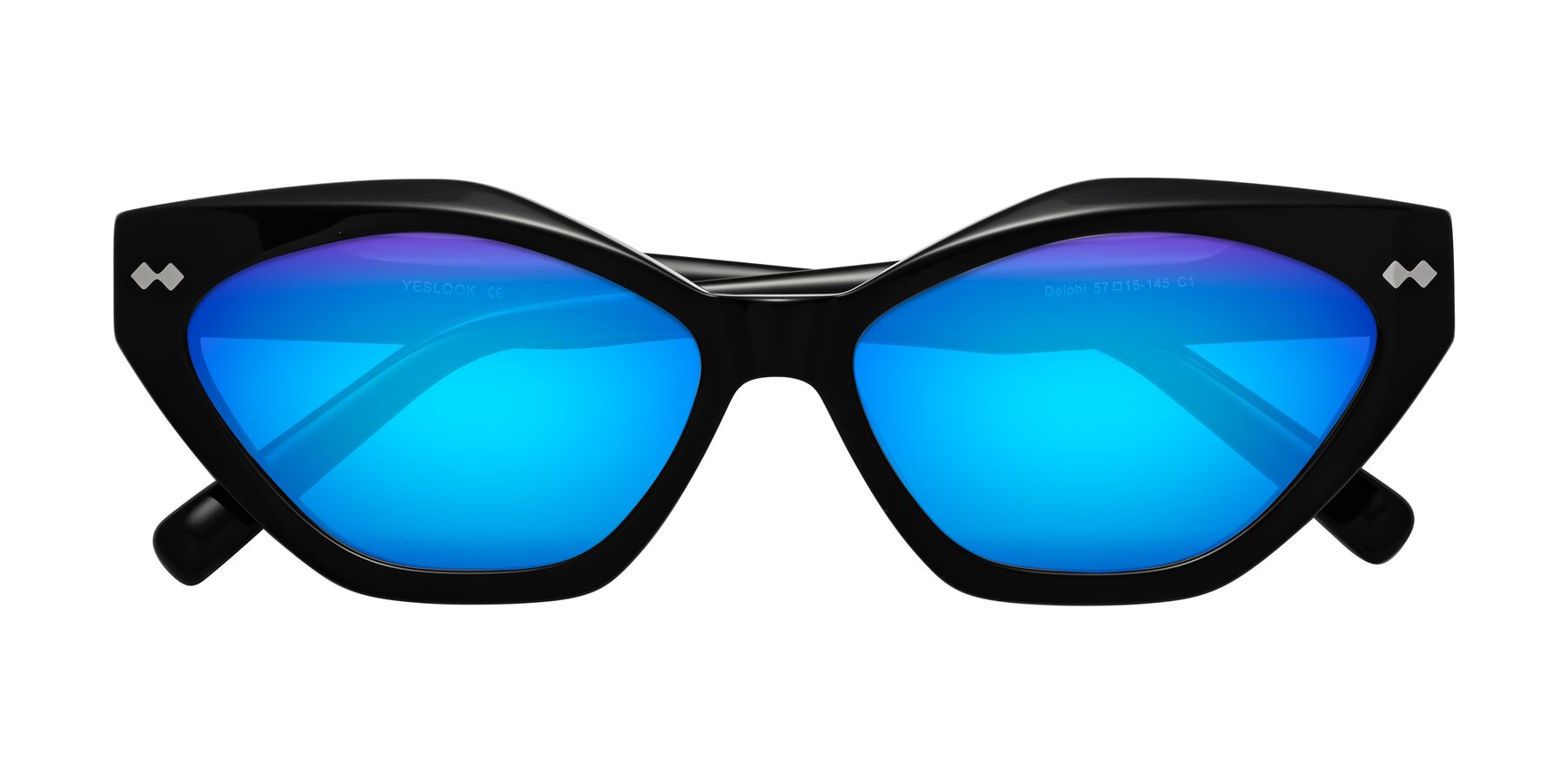 Folded Front of Delphi in Black with Blue Mirrored Lenses