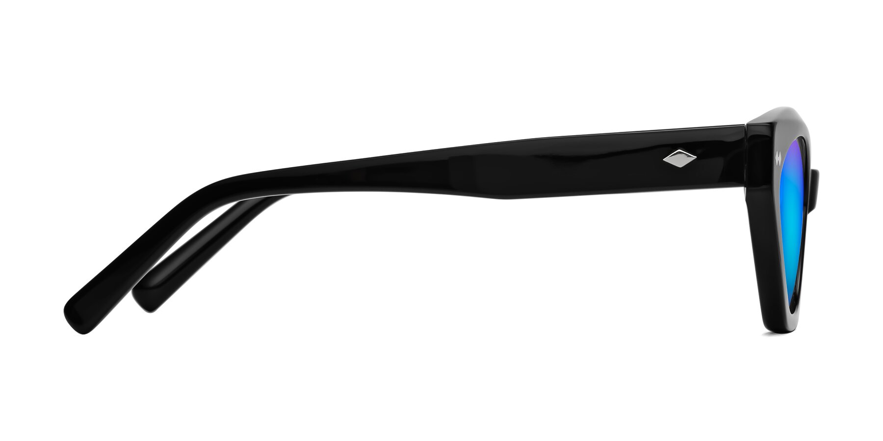 Side of Delphi in Black with Blue Mirrored Lenses