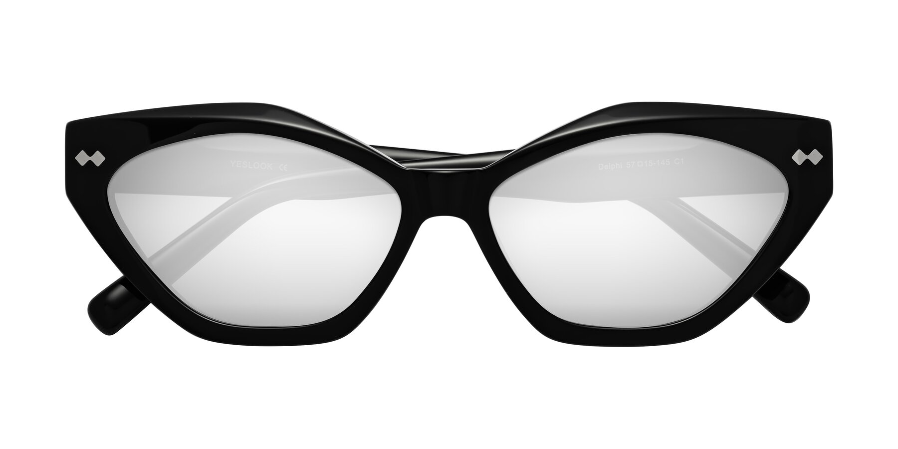 Folded Front of Delphi in Black with Silver Mirrored Lenses