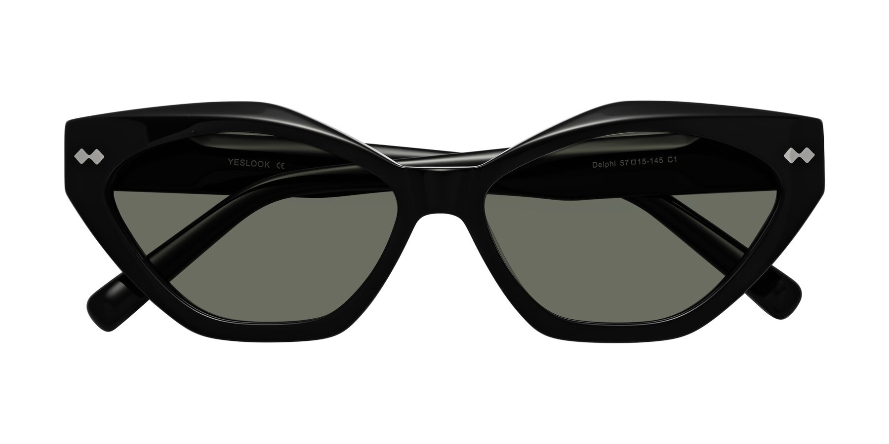 Folded Front of Delphi in Black with Gray Polarized Lenses