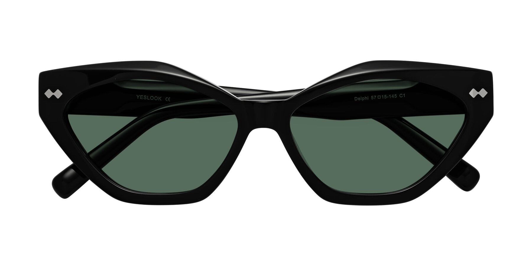 Folded Front of Delphi in Black with Green Polarized Lenses
