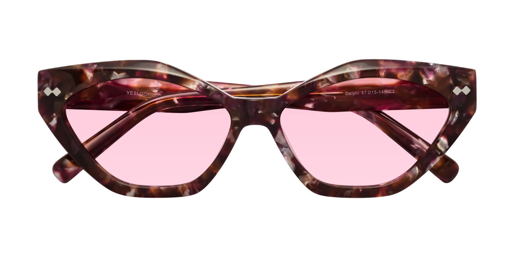 Folded Front of Delphi in Plum Tortoise with Light Pink Tinted Lenses