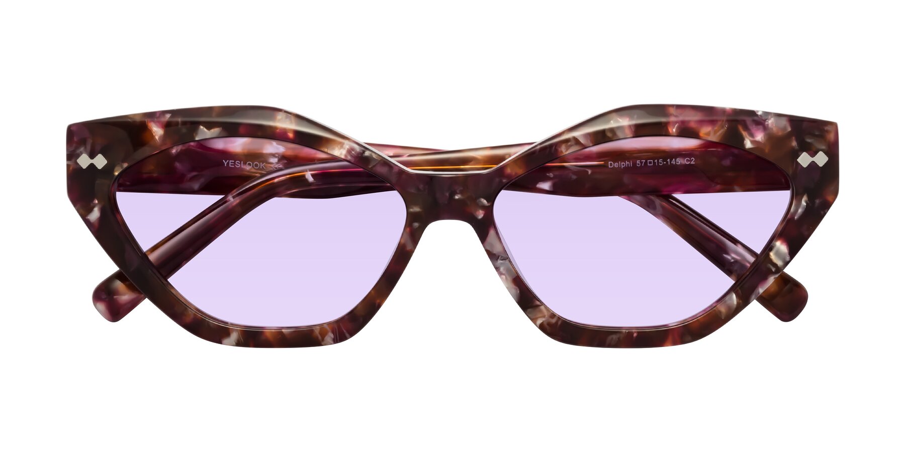 Folded Front of Delphi in Plum Tortoise with Light Purple Tinted Lenses