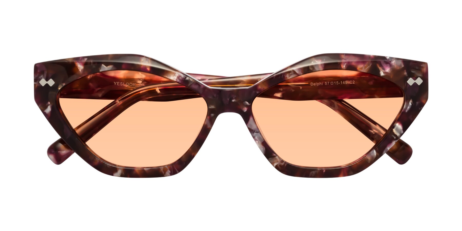 Folded Front of Delphi in Plum Tortoise with Light Orange Tinted Lenses