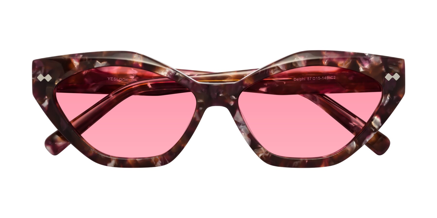 Folded Front of Delphi in Plum Tortoise with Pink Tinted Lenses