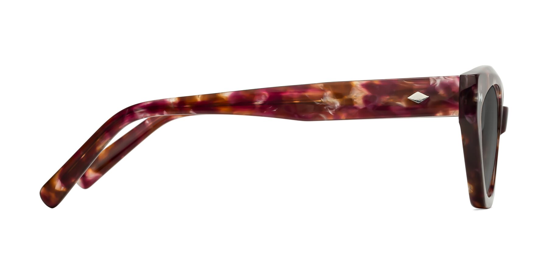 Side of Delphi in Plum Tortoise with Medium Gray Tinted Lenses