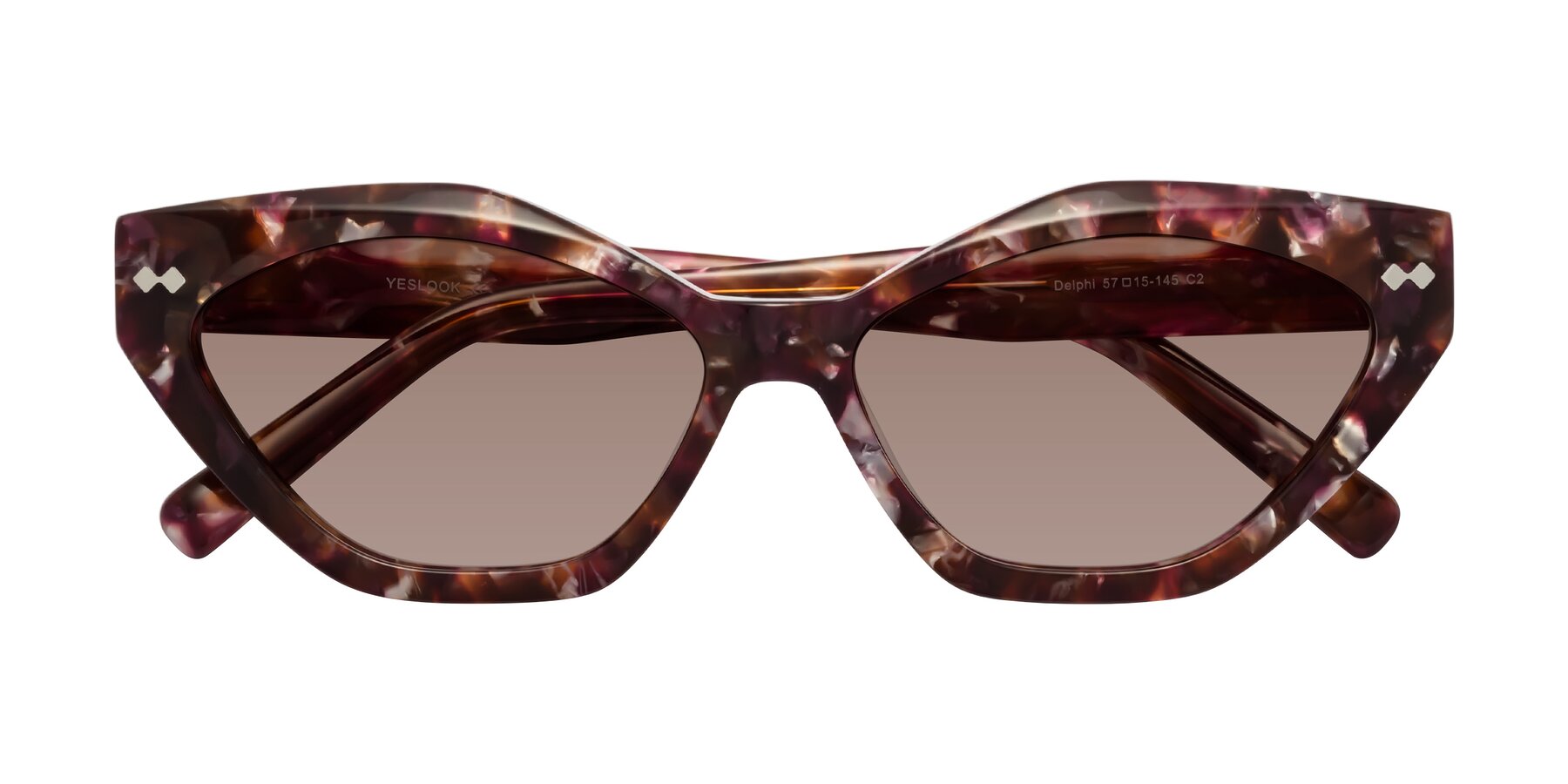 Folded Front of Delphi in Plum Tortoise with Medium Brown Tinted Lenses