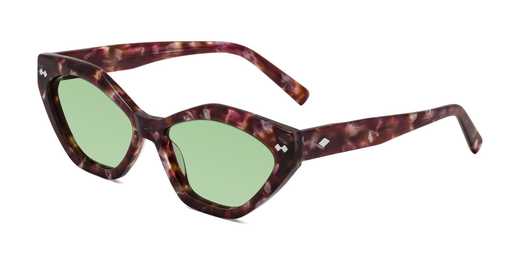 Angle of Delphi in Plum Tortoise with Medium Green Tinted Lenses