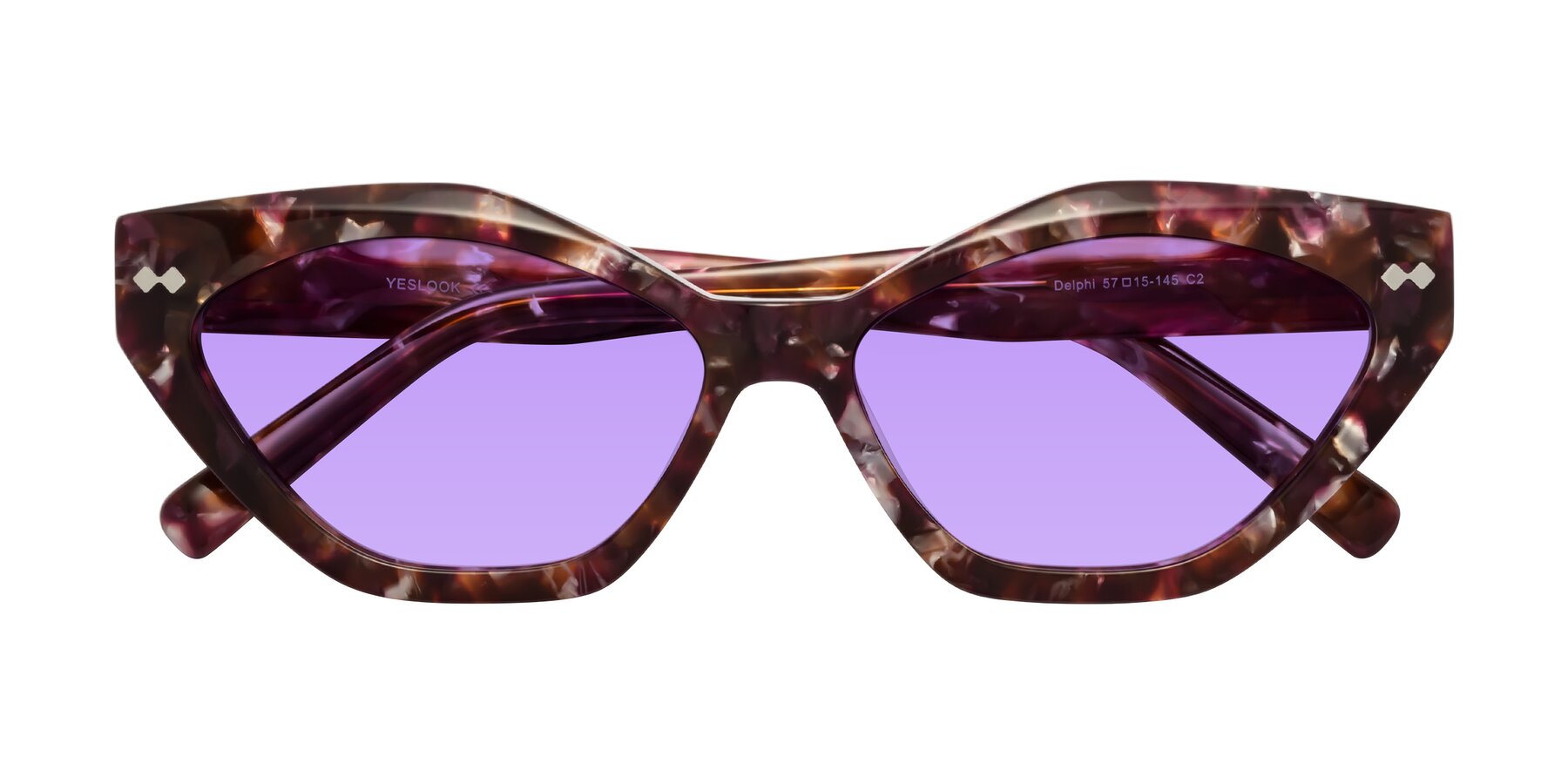 Folded Front of Delphi in Plum Tortoise with Medium Purple Tinted Lenses
