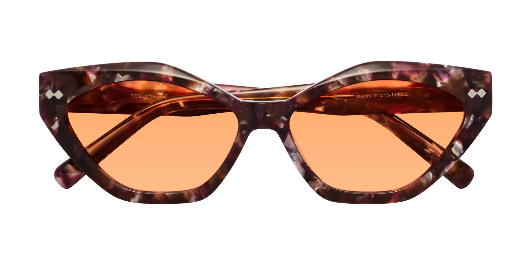 Folded Front of Delphi in Plum Tortoise with Medium Orange Tinted Lenses