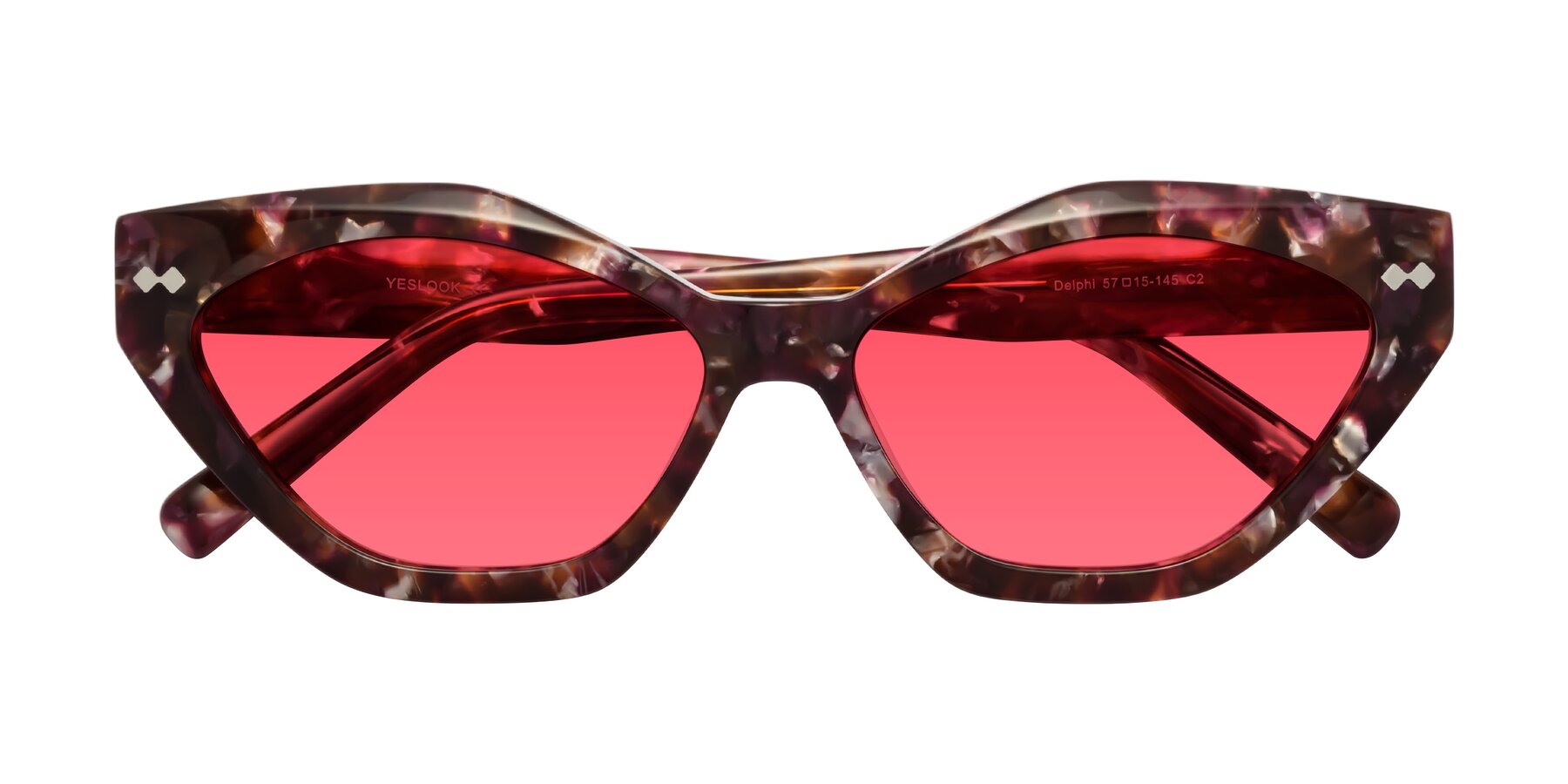 Folded Front of Delphi in Plum Tortoise with Red Tinted Lenses