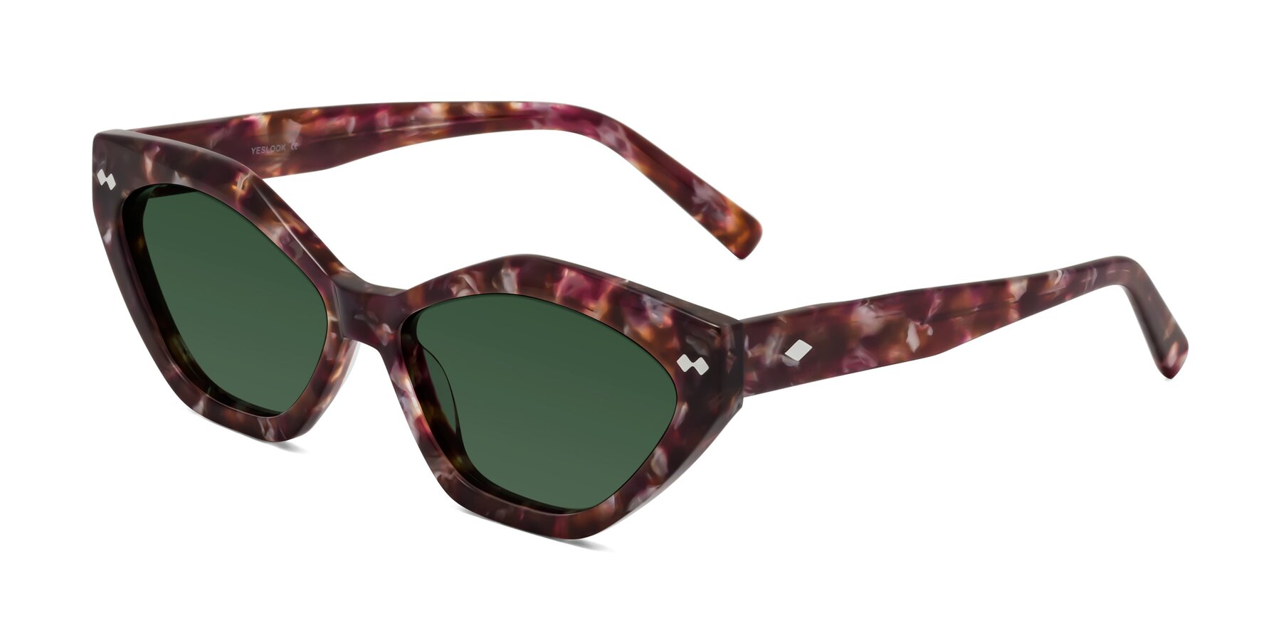 Angle of Delphi in Plum Tortoise with Green Tinted Lenses