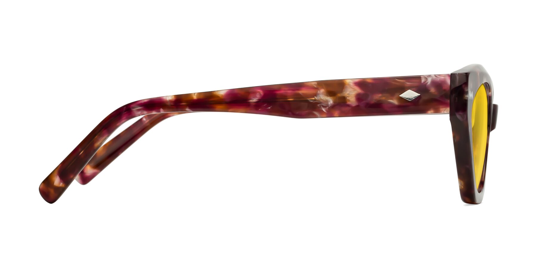 Side of Delphi in Plum Tortoise with Yellow Tinted Lenses