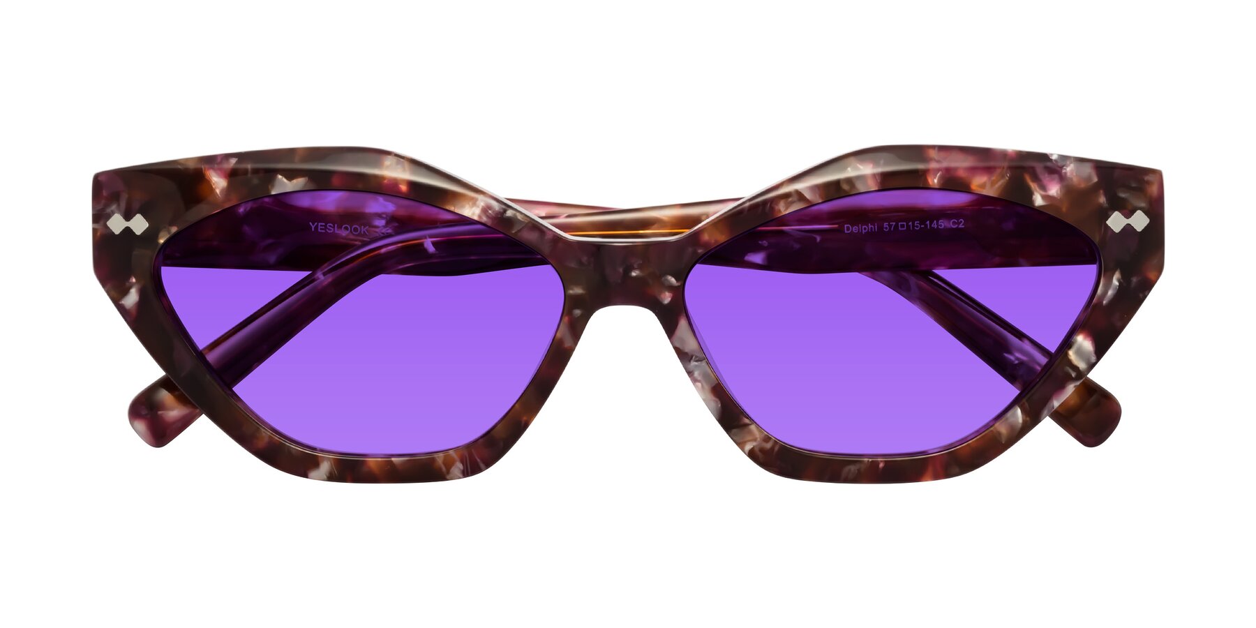 Folded Front of Delphi in Plum Tortoise with Purple Tinted Lenses