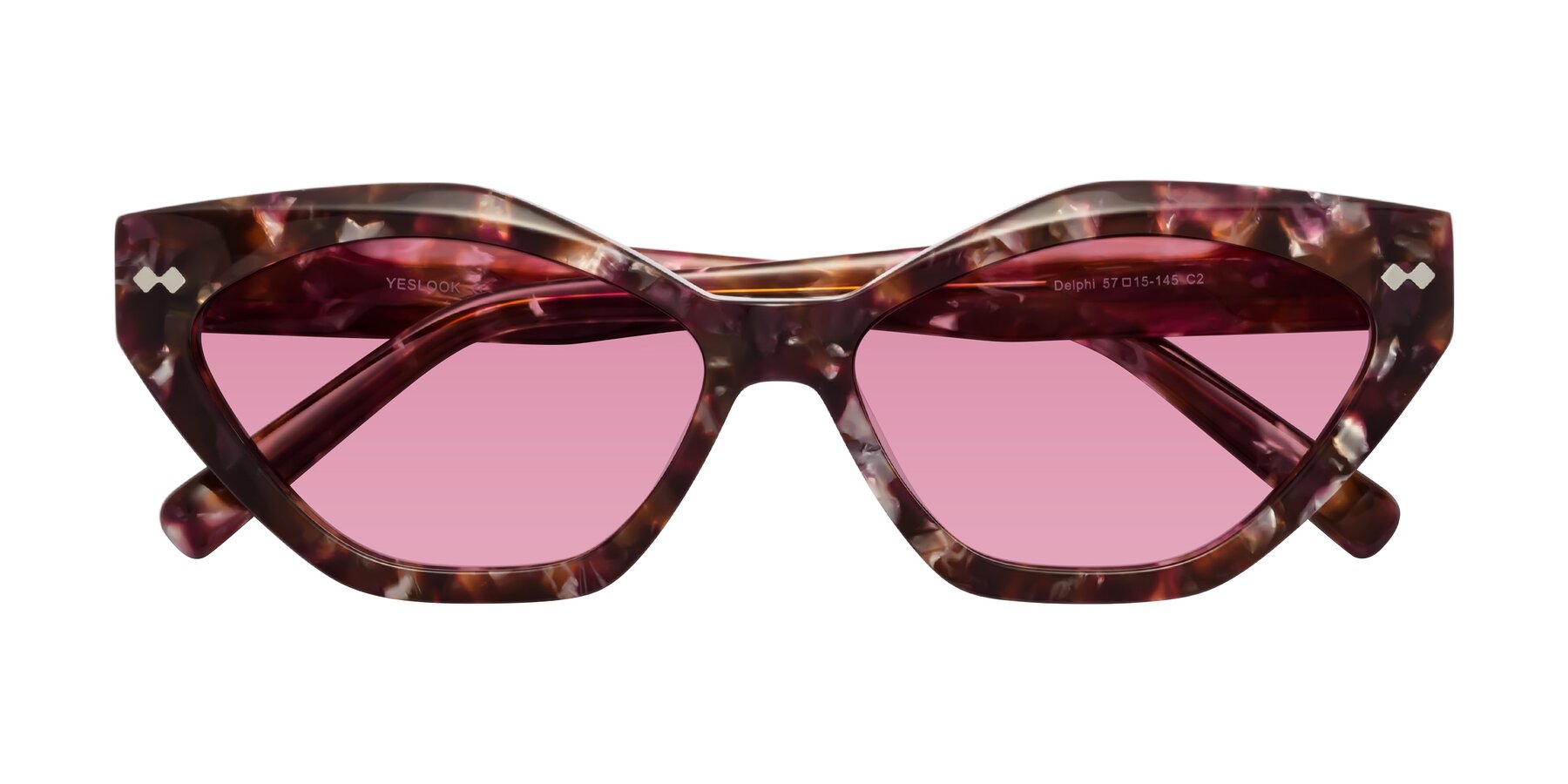 Folded Front of Delphi in Plum Tortoise with Medium Wine Tinted Lenses