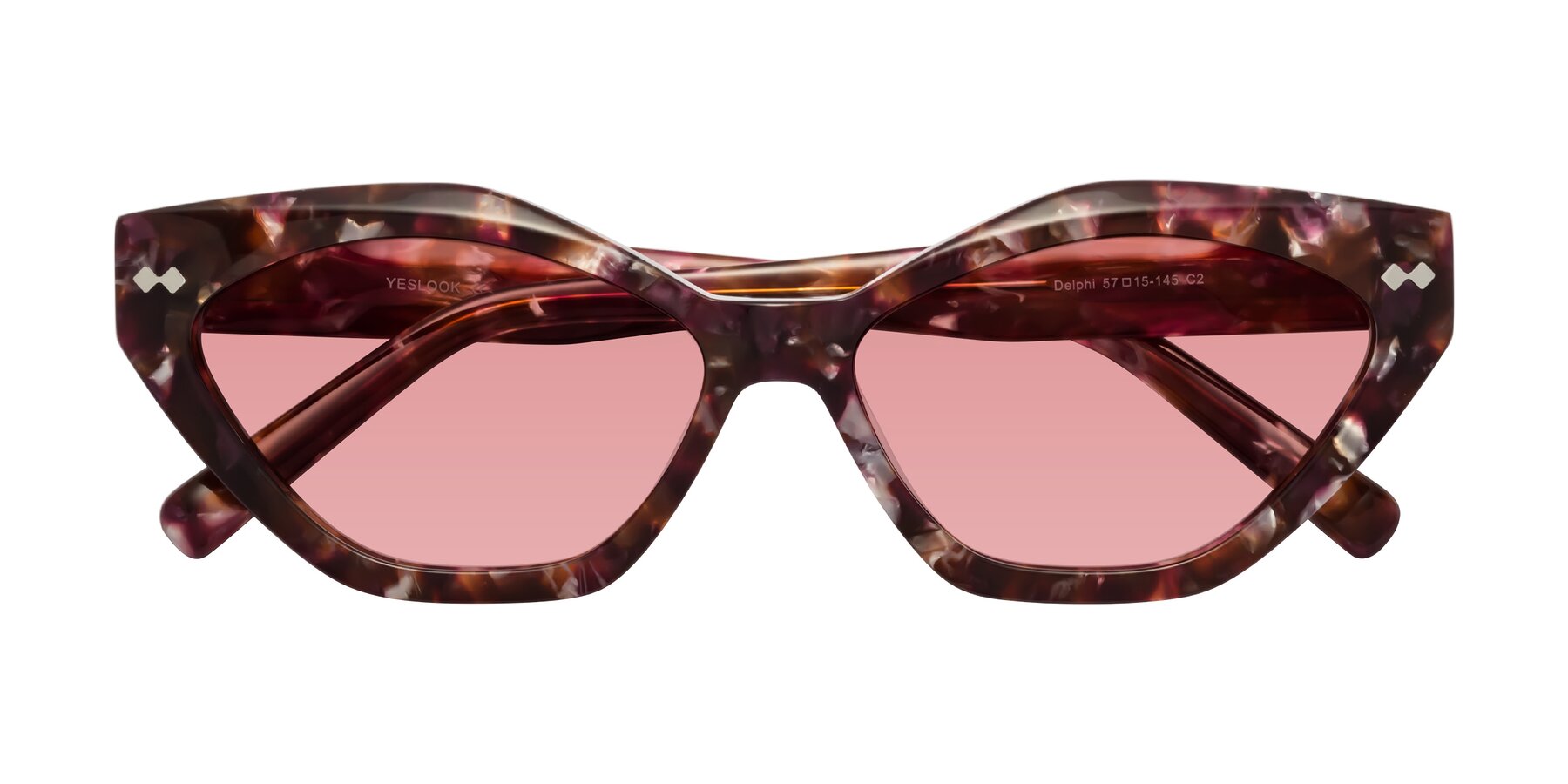 Folded Front of Delphi in Plum Tortoise with Medium Garnet Tinted Lenses