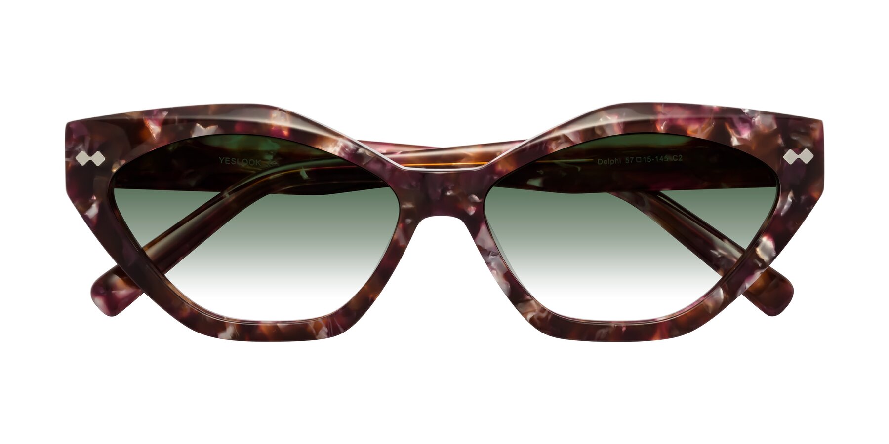 Folded Front of Delphi in Plum Tortoise with Green Gradient Lenses