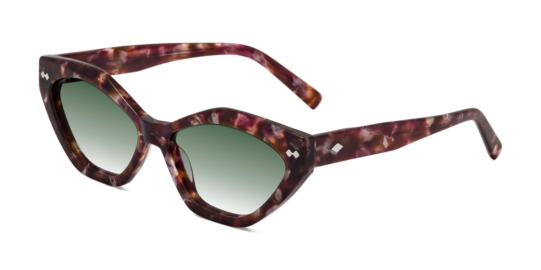 Angle of Delphi in Plum Tortoise with Green Gradient Lenses