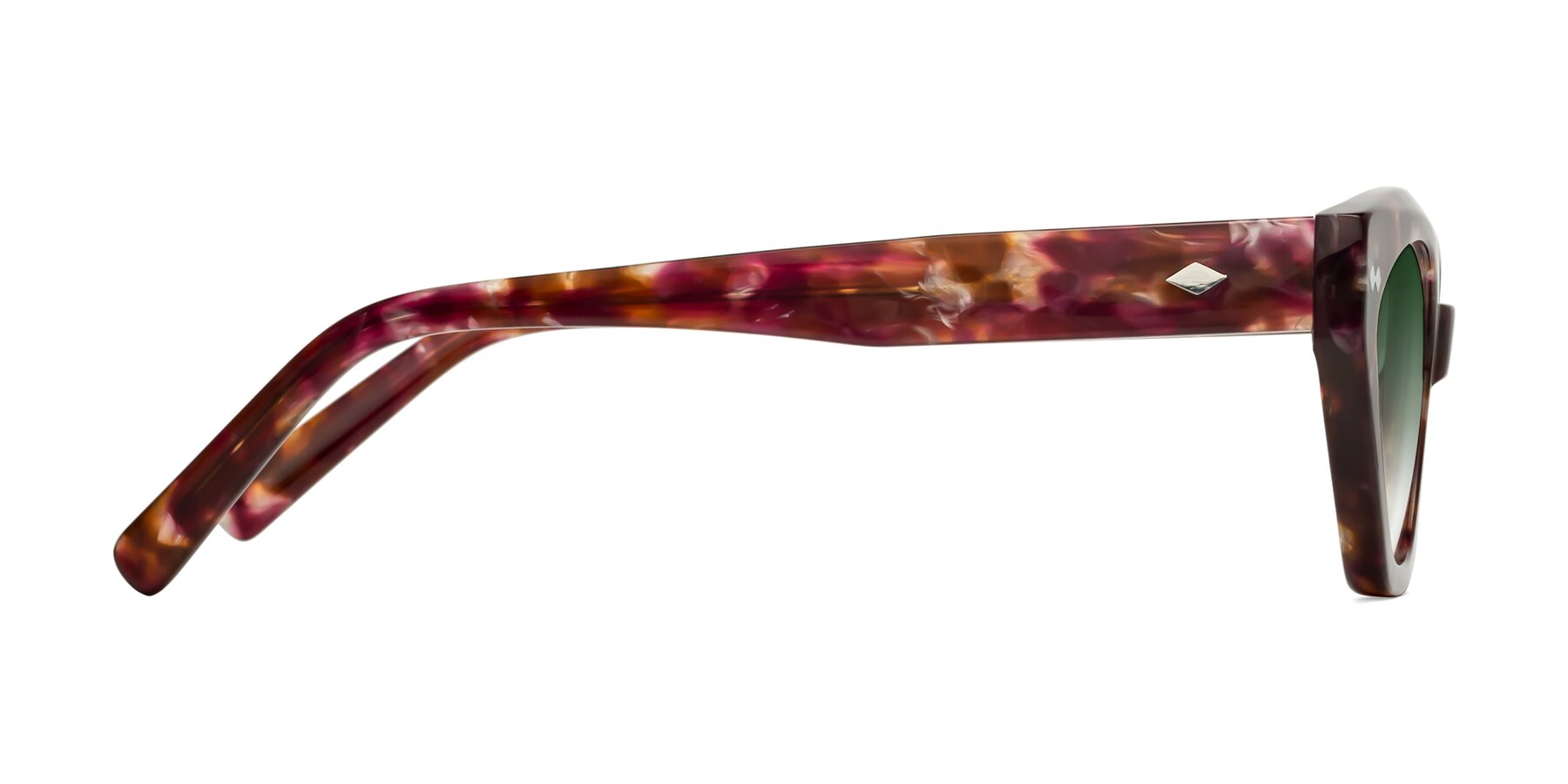 Side of Delphi in Plum Tortoise with Green Gradient Lenses