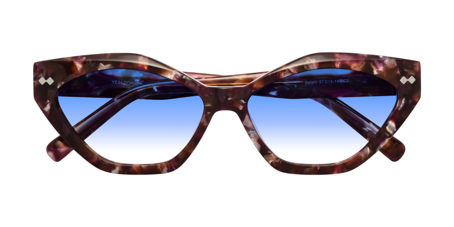 Folded Front of Delphi in Plum Tortoise with Blue Gradient Lenses