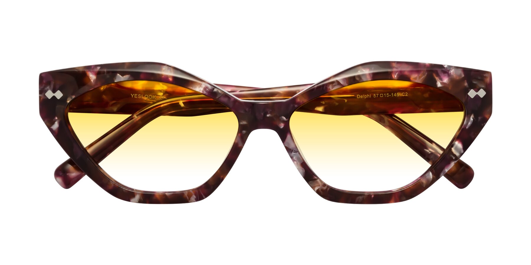 Folded Front of Delphi in Plum Tortoise with Yellow Gradient Lenses