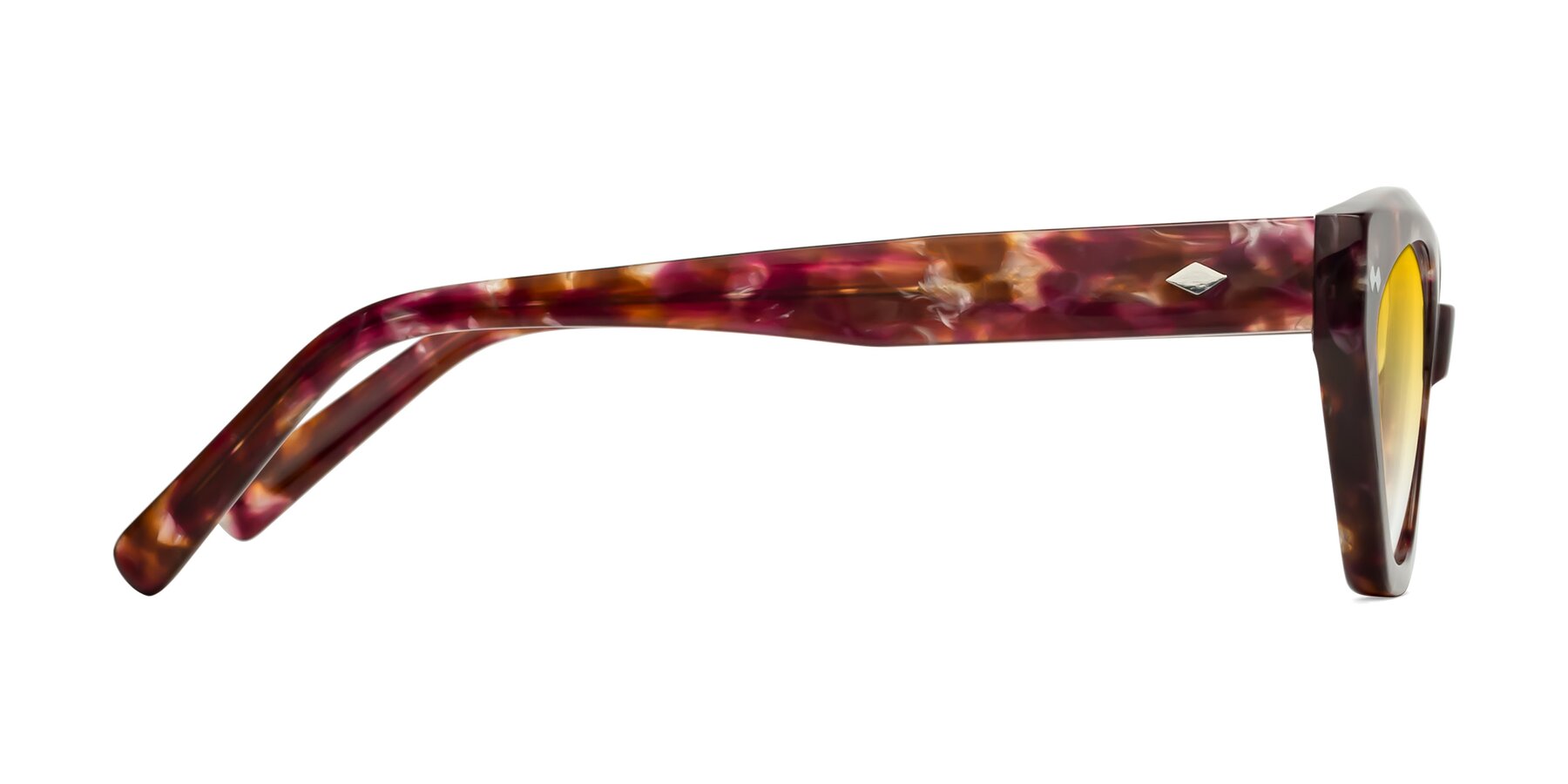 Side of Delphi in Plum Tortoise with Yellow Gradient Lenses
