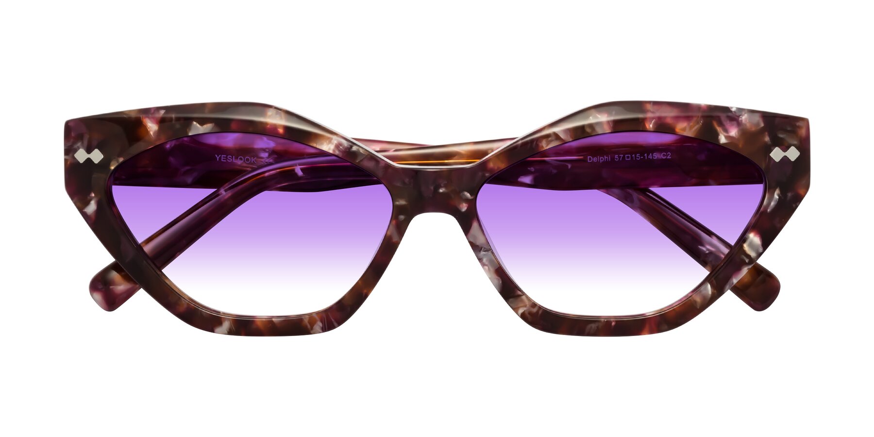 Folded Front of Delphi in Plum Tortoise with Purple Gradient Lenses