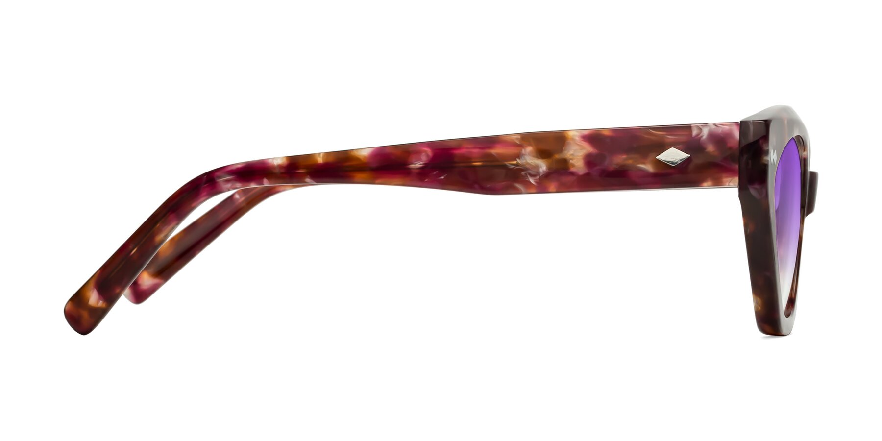 Side of Delphi in Plum Tortoise with Purple Gradient Lenses