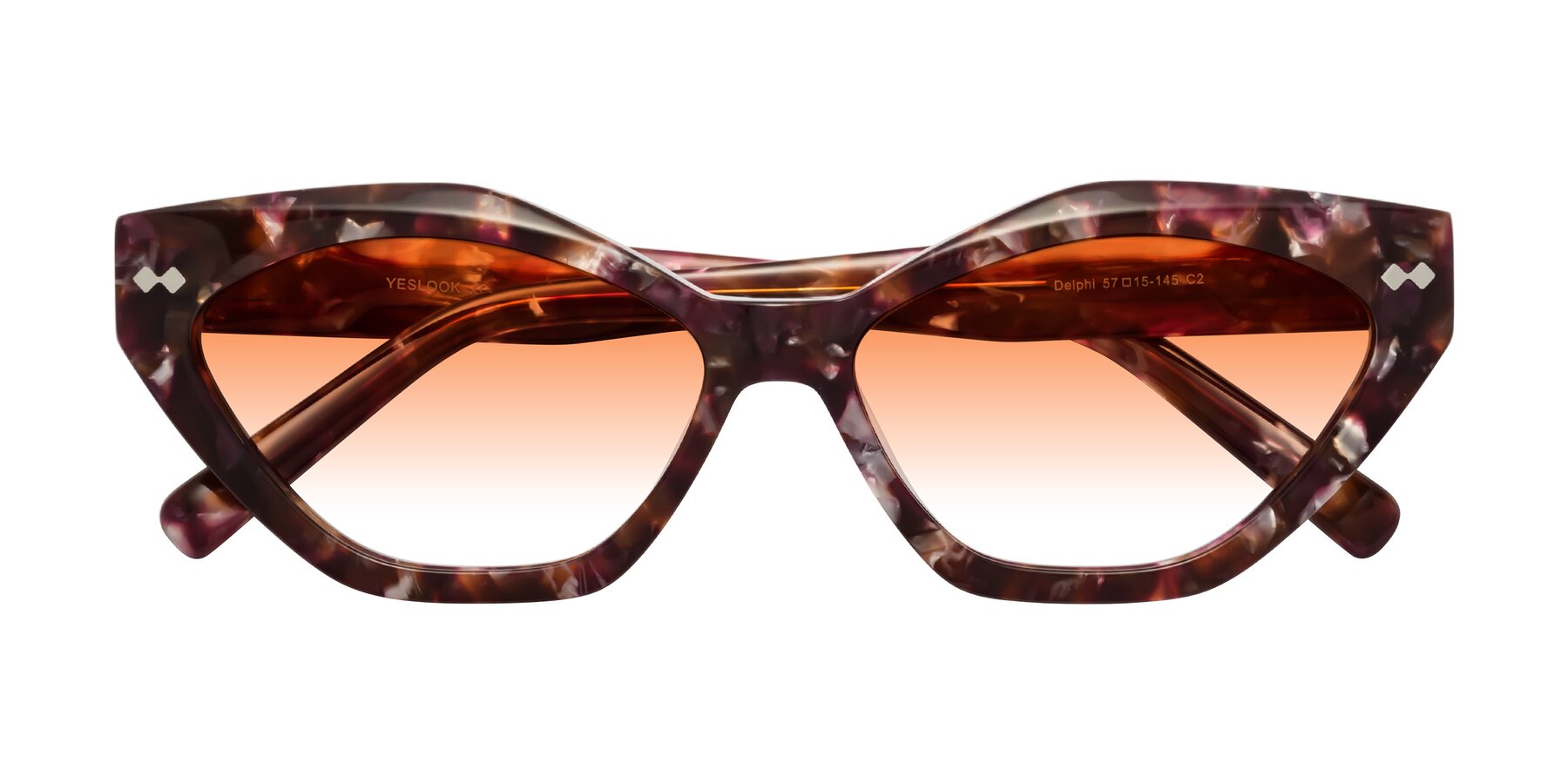 Folded Front of Delphi in Plum Tortoise with Orange Gradient Lenses