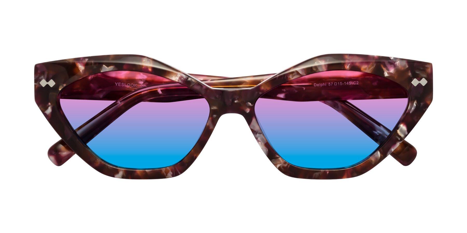 Folded Front of Delphi in Plum Tortoise with Pink / Blue Gradient Lenses