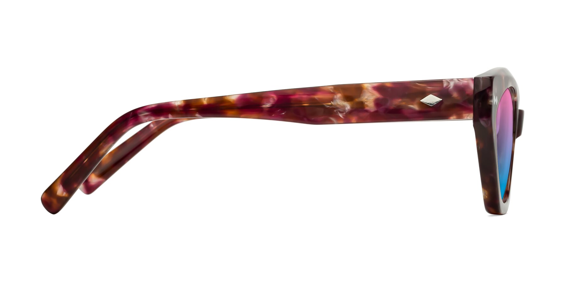 Side of Delphi in Plum Tortoise with Pink / Blue Gradient Lenses