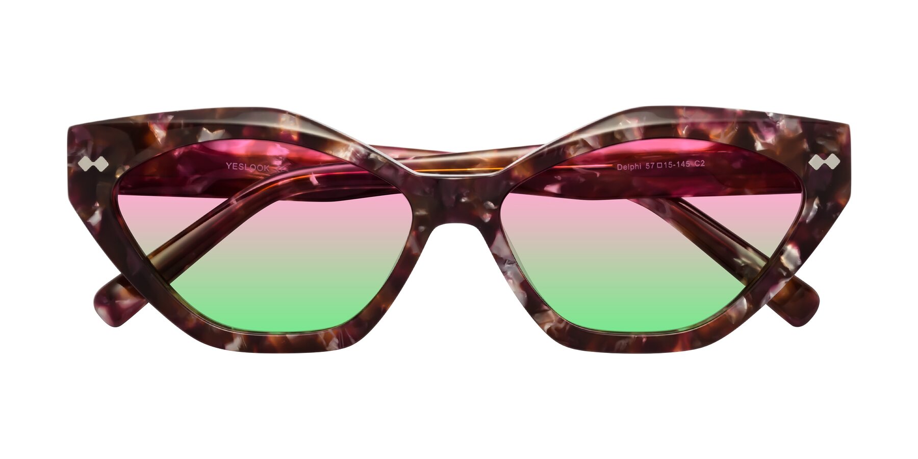Folded Front of Delphi in Plum Tortoise with Pink / Green Gradient Lenses