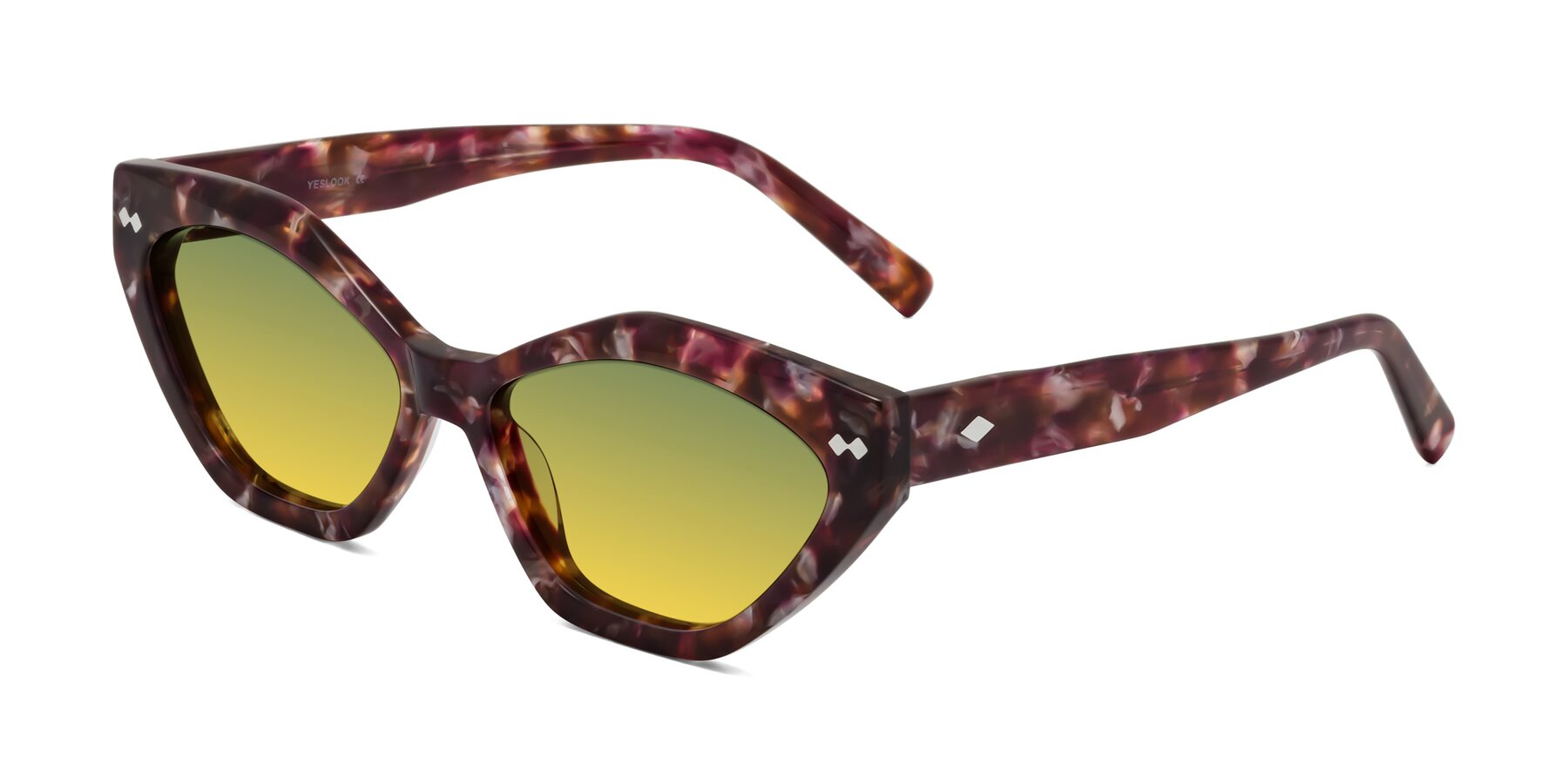 Angle of Delphi in Plum Tortoise with Green / Yellow Gradient Lenses