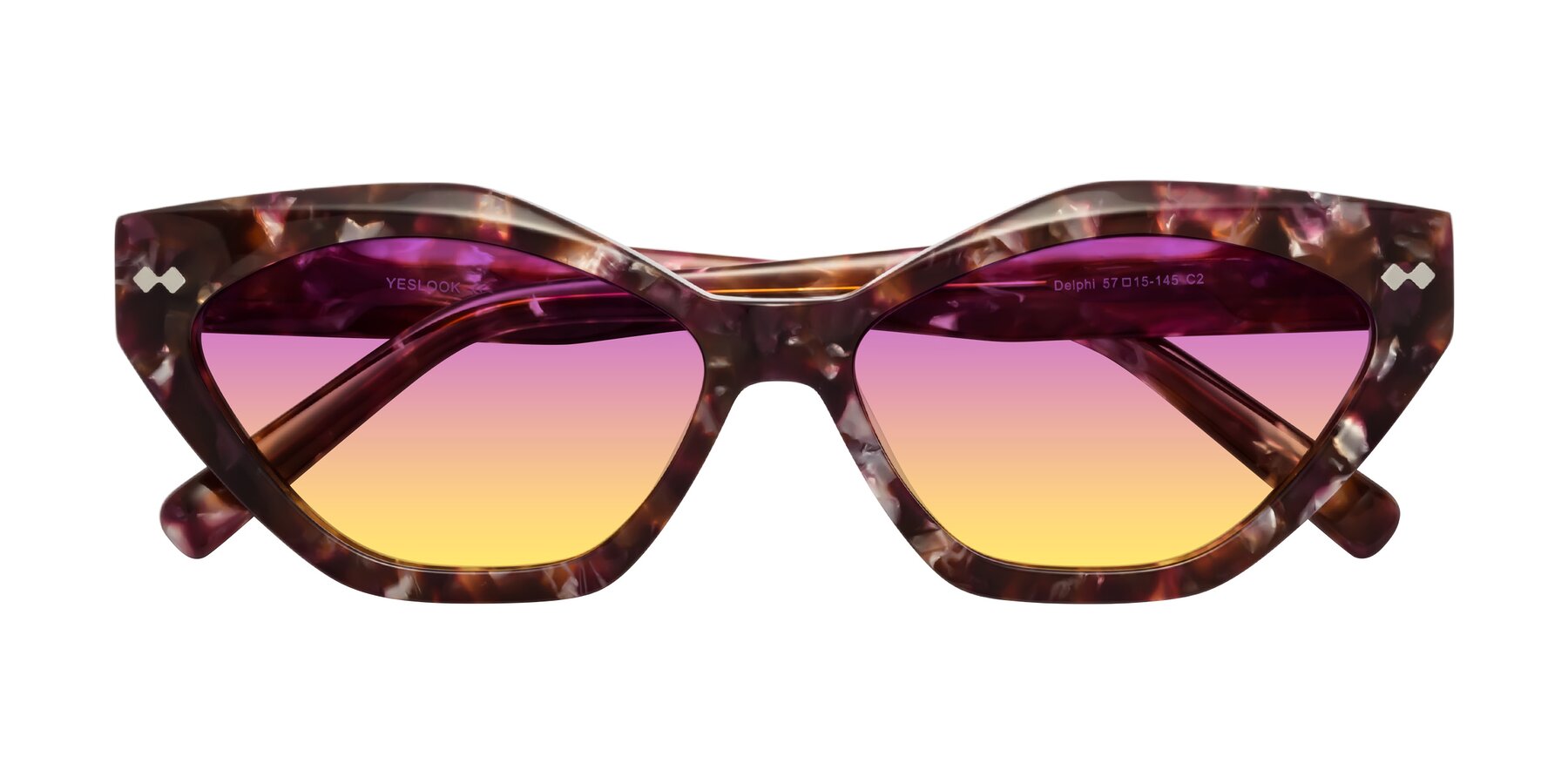 Folded Front of Delphi in Plum Tortoise with Purple / Yellow Gradient Lenses