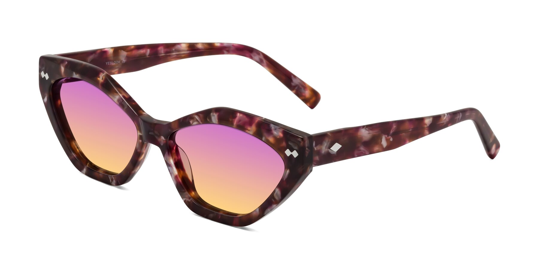 Angle of Delphi in Plum Tortoise with Purple / Yellow Gradient Lenses