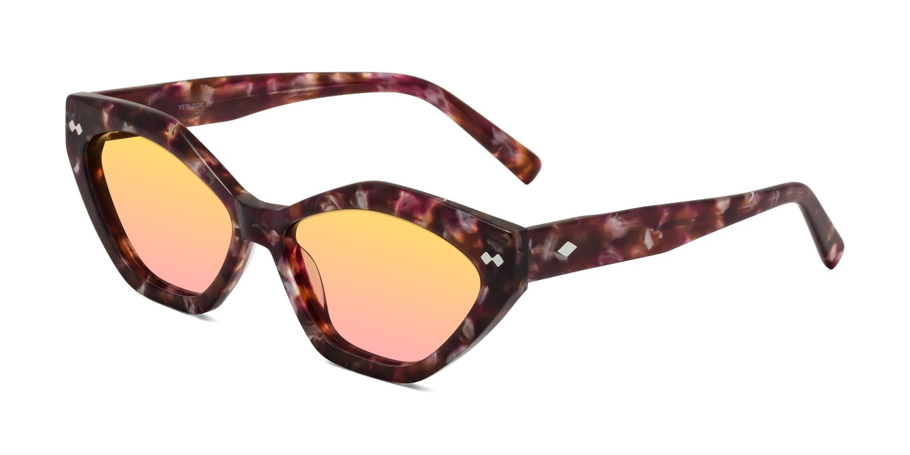 Angle of Delphi in Plum Tortoise with Yellow / Pink Gradient Lenses