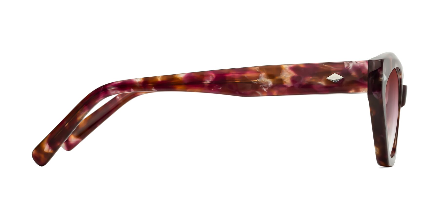 Side of Delphi in Plum Tortoise with Garnet Gradient Lenses